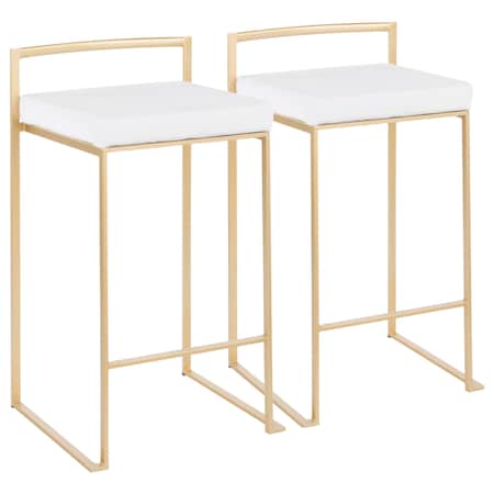 Fuji Stackable Counter Stool In Gold With White Velvet Cushion, PK 2